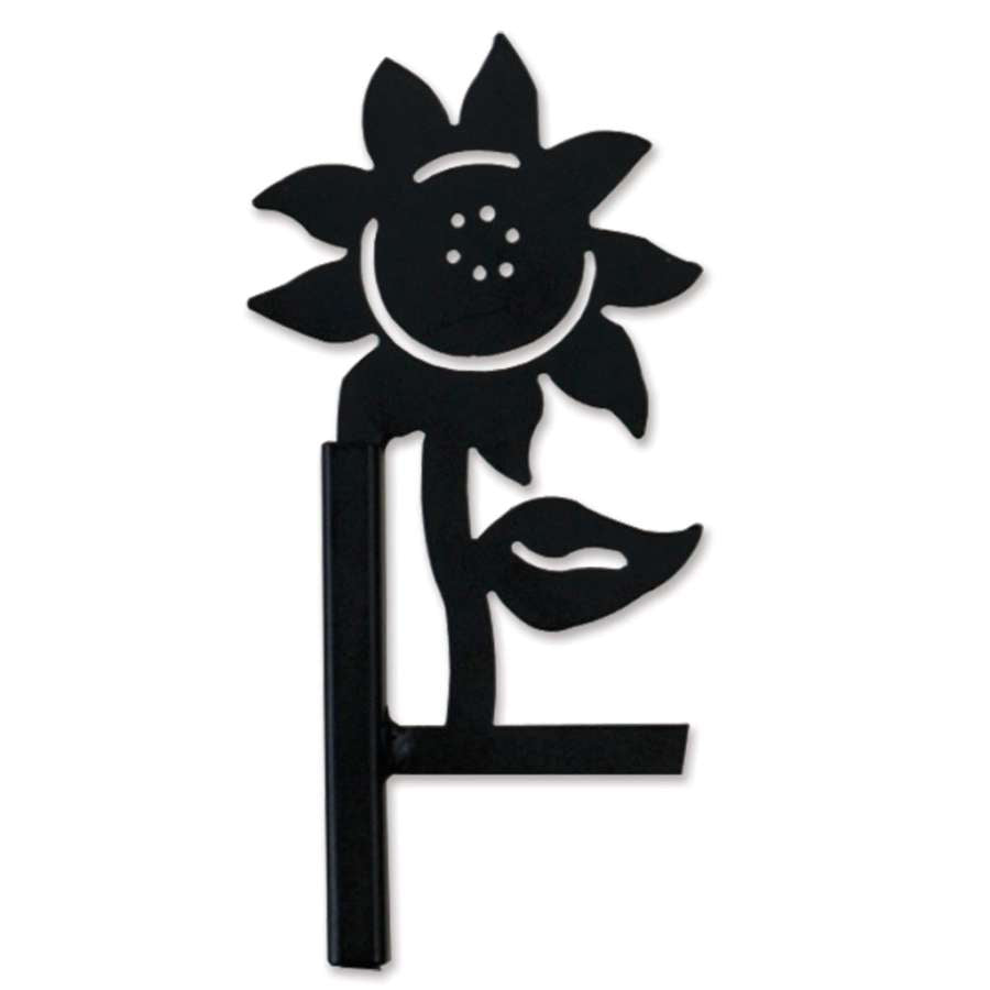 Sunflower Flag Finial on top of a flag pole, showcasing vibrant colors and intricate design in a garden setting.
