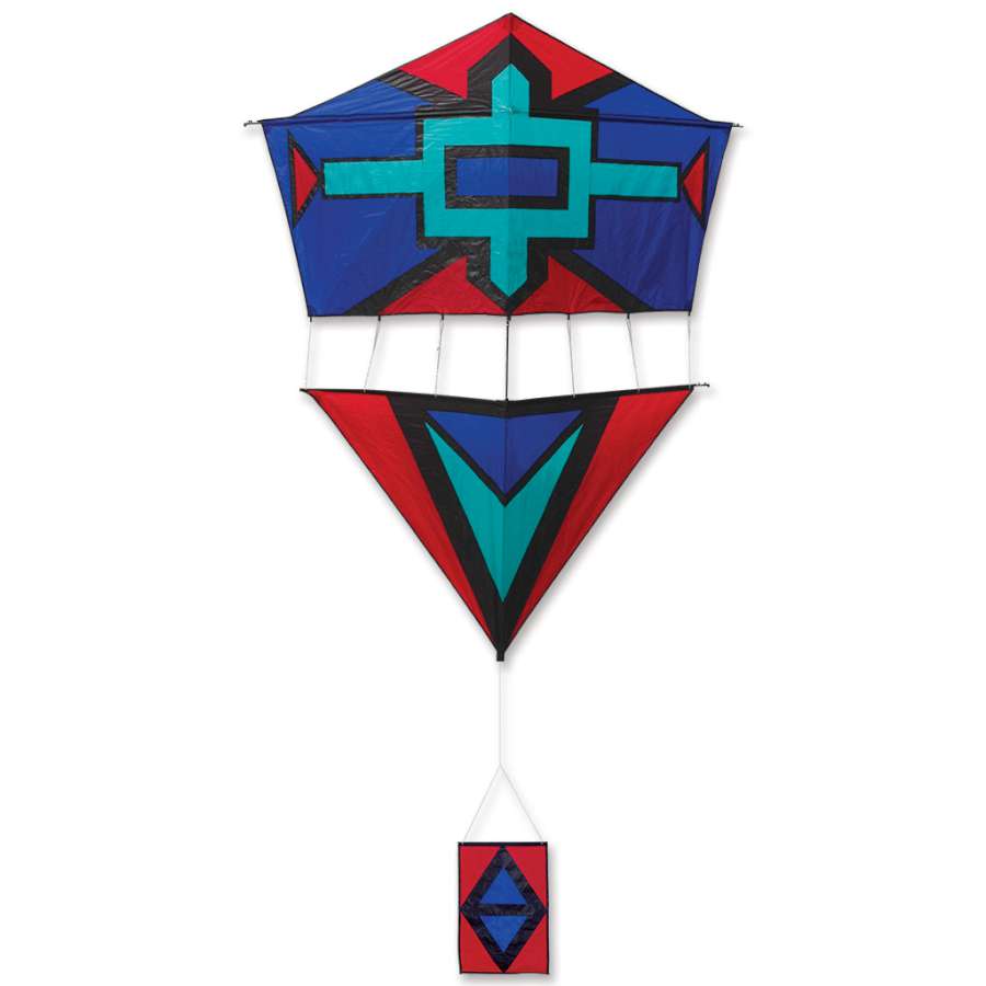 Swabian Roller Kite in vibrant colors measuring 78 x 89.5 inches flying high in the sky, beautifully displaying its unique artistry.