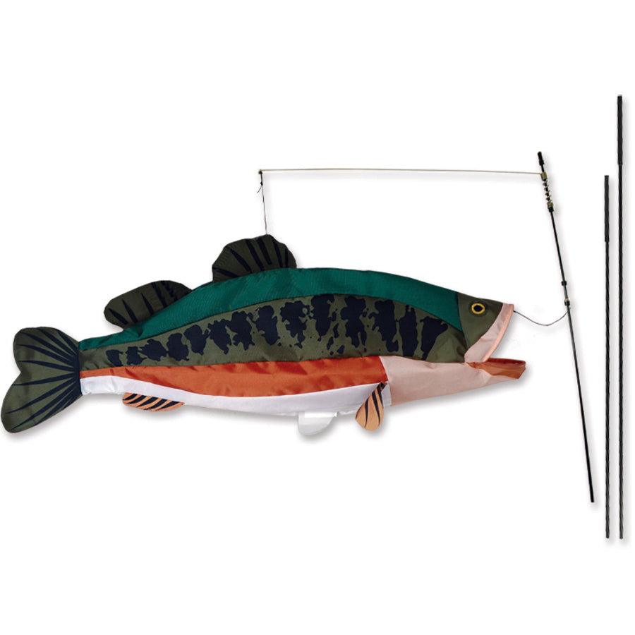 Swimming Fish Recumbent Bike Flag measuring 30x11.5 inches, showcasing a lifelike fish design waving in the wind on a bicycle.
