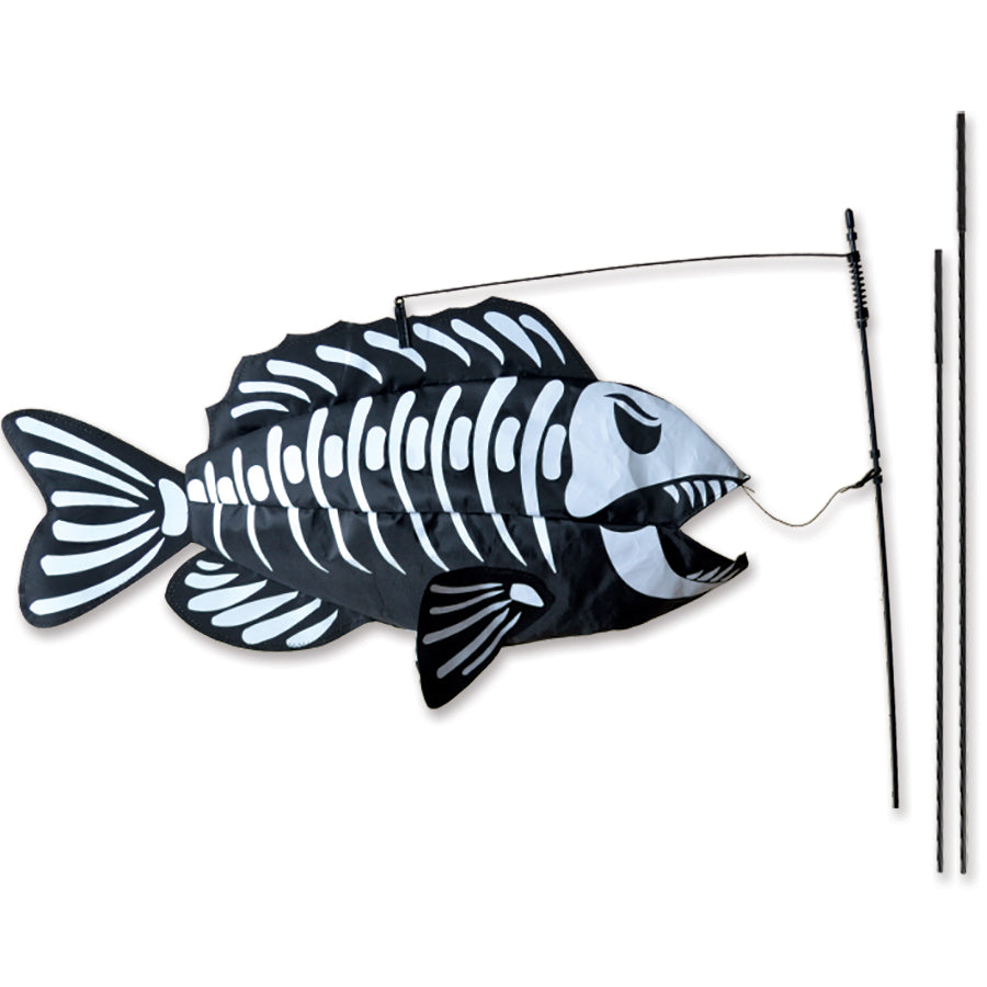 Swimming Fish Recumbent Bike Flag measuring 22.5x12.5 inches, featuring a colorful fish design displayed on a bike outdoors.