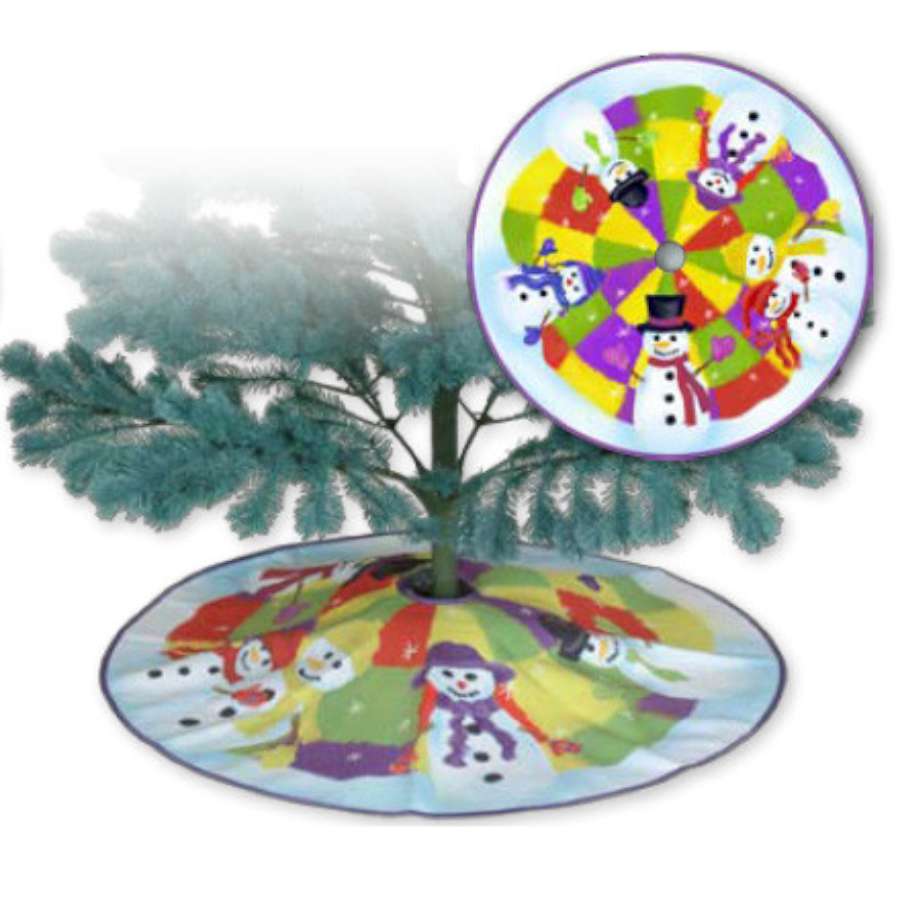 Colorful Table Top Christmas Tree Skirt - Welcome Snowmen with charming snowman designs, measuring 27.25 inches, perfect for small Christmas trees.