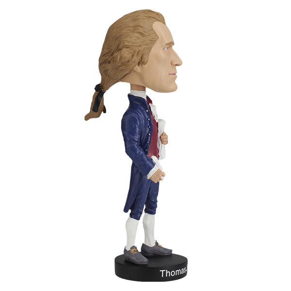 Thomas Jefferson Bobblehead in polyresin, standing approximately 8 inches tall, featuring hand-painted details and vibrant colors, ideal for collectors.