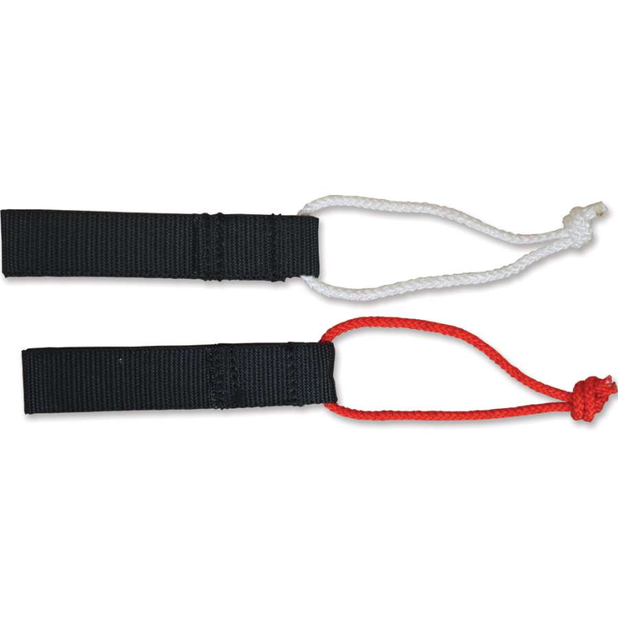 Pair of Three Finger Straps designed for kite flying, showing durable material and ergonomic shape in an outdoor setting.