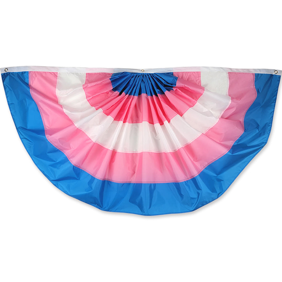 Vibrant 72 in. Transgender Pride bunting featuring pink, white, and blue colors, displayed hanging on a porch railing for celebration.