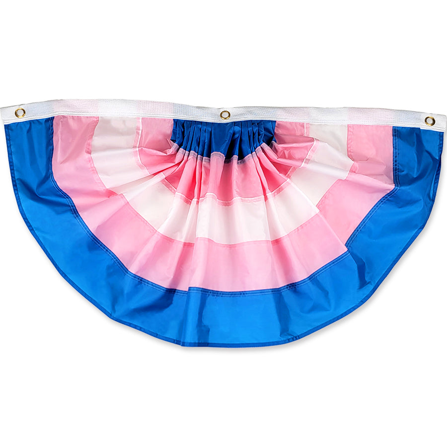 36-inch Transgender Pride bunting featuring vibrant pink, white, and blue colors displayed outdoors, conveying support and inclusion.