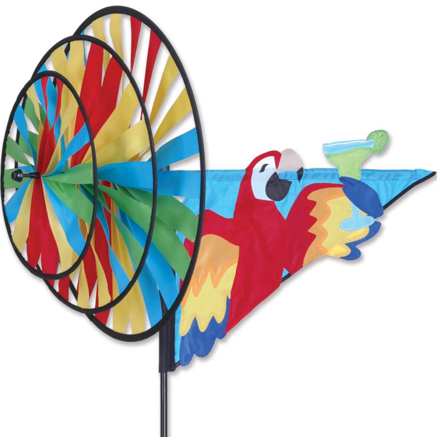 Triple Spinner - 5 O'Clock Somewhere colorful garden spinner made from fade-resistant SunTex fabric, spinning in a bright outdoor setting.