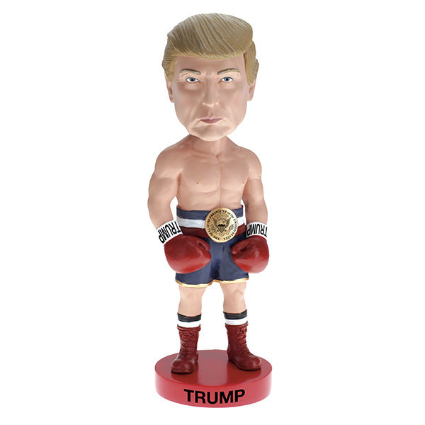 Trump Boxer Bobblehead over 8 inches tall, hand-painted with exceptional detail, perfect for political memorabilia enthusiasts.