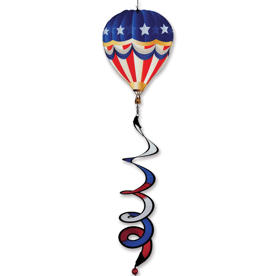 Vibrant Twister - Patriotic Hot Air Balloon, 36 inches tall, with red, white, and blue design displayed in a festive outdoor setting.