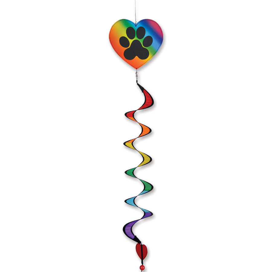 Twister - Paw Print featuring a colorful paw print design spinning gently in an outdoor garden setting, ideal for pet lovers.