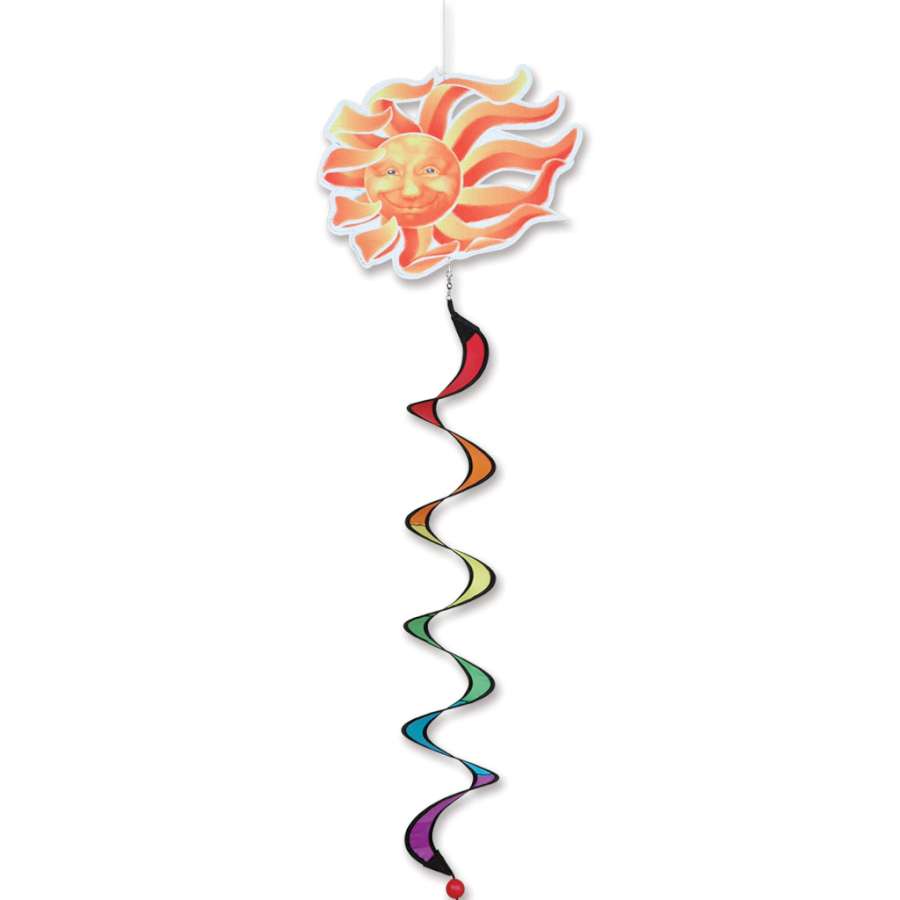 Twister - Radiant Sun garden accent twirling gently in a sunny outdoor space, showcasing its vibrant spiral design and eye-catching colors.