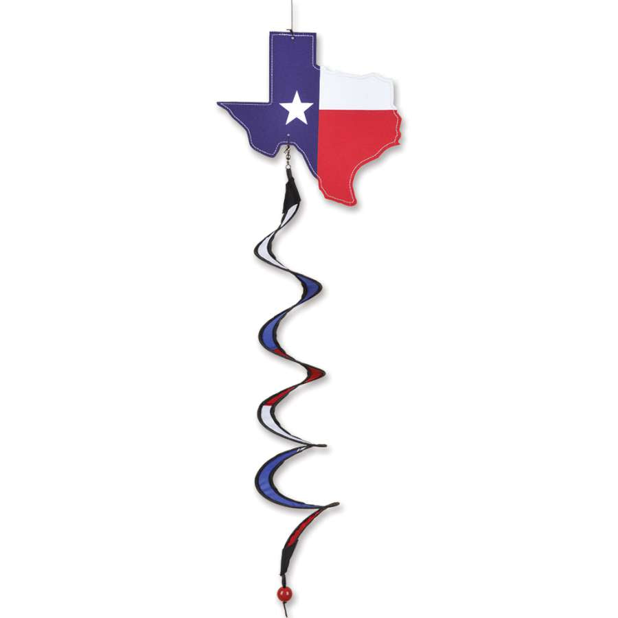 Twister - Texas colorful corkscrew accent piece displayed outdoors, swaying gently in the breeze, enhancing garden aesthetics.