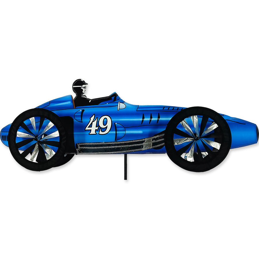 Vintage Race Car model in blue with intricate detailing, displayed elegantly on a shelf, capturing the spirit of classic racing.