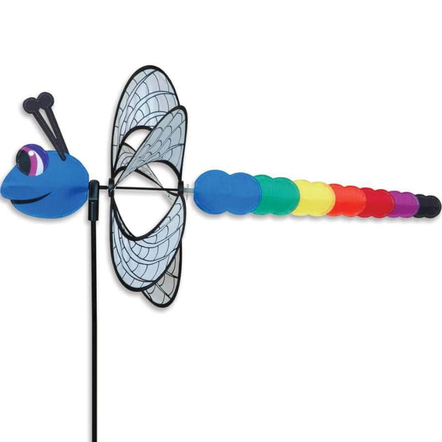 Dragonfly spinner with fast-spinning applique wings and slender stitched body, ideal for graceful garden motion and natural-themed outdoor décor.