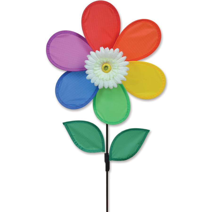 The White Daisy Spinner, crafted to resemble white daisies, twirling gracefully on a sunny day in a vibrant garden setting.