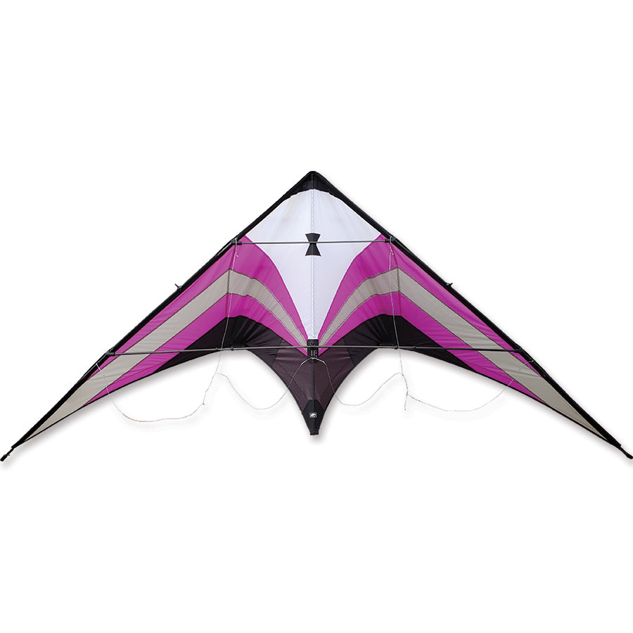 Widow Pro Classic - Purple Shadow sport kite displayed soaring high in the sky, showcasing its purple design and ripstop fabric during flight.