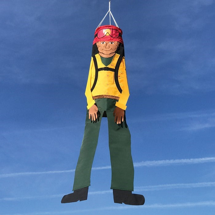 Wildland Firefighter 40" Breeze Buddy windsock featuring detailed applique and embroidered design, perfect for outdoor honor displays.