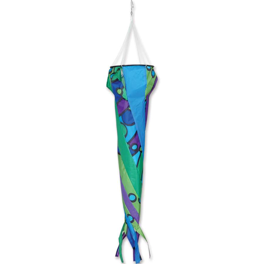 Wind Turbine 90 - Cool Orbit spinning in the wind, showcasing vibrant colors as part of a kite setup in a sunny outdoor setting.