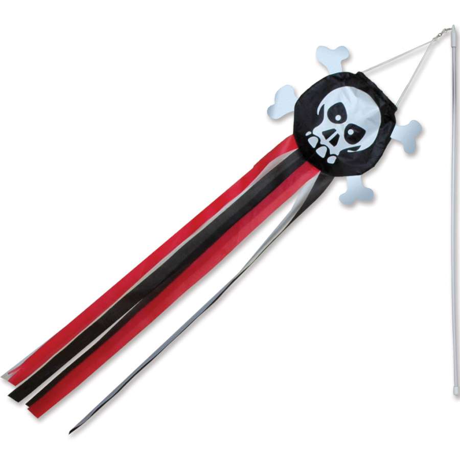 Set of 12 Wind Wands featuring colorful Skull and Crossbones design, perfect for outdoor celebrations and events, displayed outdoors.
