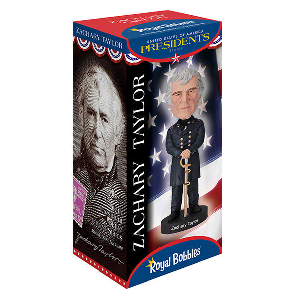 Zachary Taylor Bobblehead featuring intricate details of the 12th president in military attire, perfect for collectors and history enthusiasts.