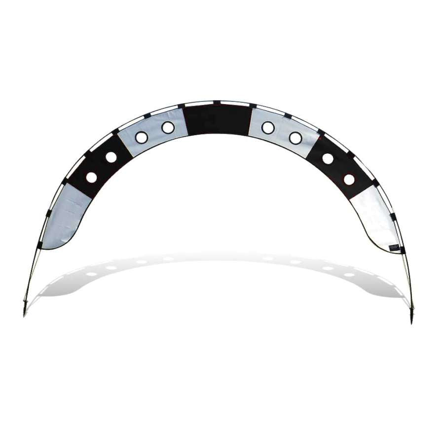 10 ft. Arch FPV Racing Air Gate in white and black, ideal for drone racing, set outdoors with a clear view for pilots.