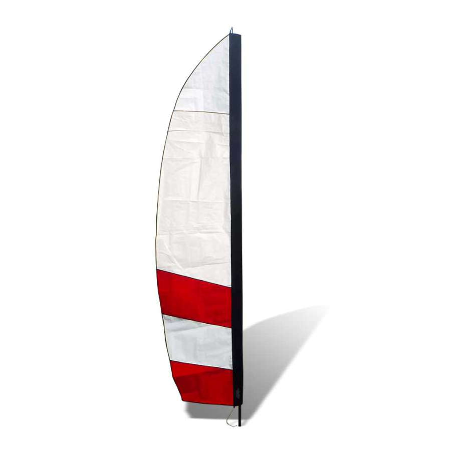 10 ft. Corner Banner FPV Racing Air Gate in white and red, showcasing its heavy-duty fabric, displayed at an FPV racing course.