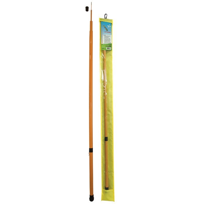 10 FT Flexible Telescoping Pole made of lightweight fiberglass, fully extended to display a windsock in an outdoor setting.