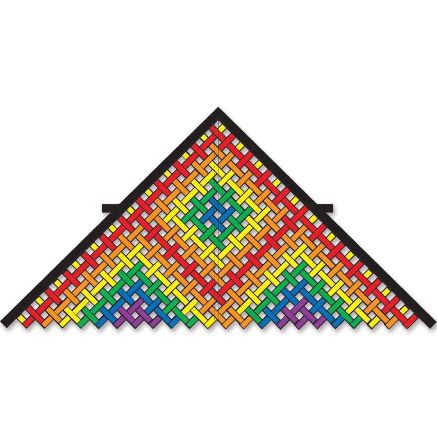 11 ft. Mesh Delta Rainbow kite soaring against a clear blue sky, showcasing bright colors and designed for easy flying in various wind conditions.