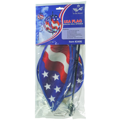 This 11" USA Flag Hanging Ball Spinner features six vibrant flag panels that spin in the wind, creating a beautiful display for any patriotic occasion.