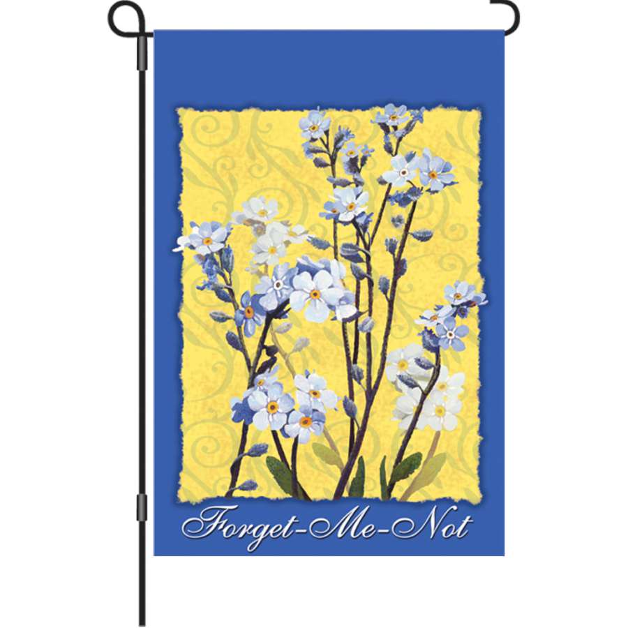 12 In Flag - Alaska Wild Flowers features colorful wildflower designs, fluttering in the breeze in an outdoor garden setting.