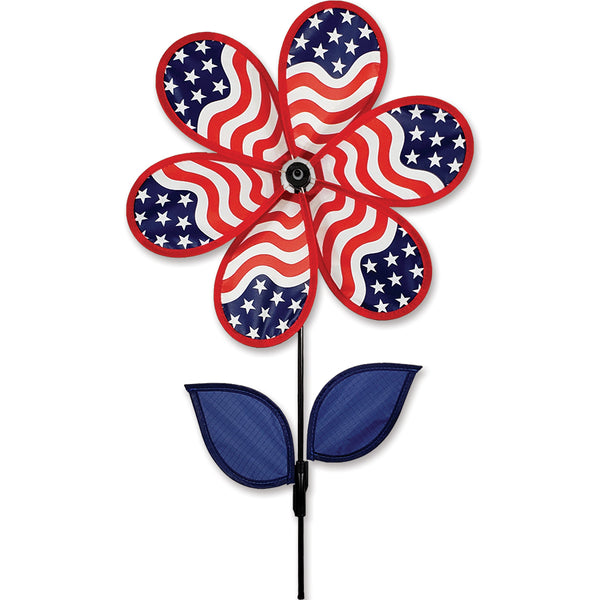 12 in. Flower Spinner with colorful petals spinning in the breeze, brightening up a garden space and enhancing outdoor decor.