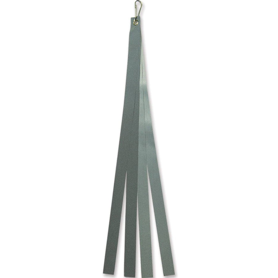 12 in. Reflective Tassel for Bike Flags displayed on a bike, showcasing four colorful strands made of reflective fabric for enhanced safety while cycling.
