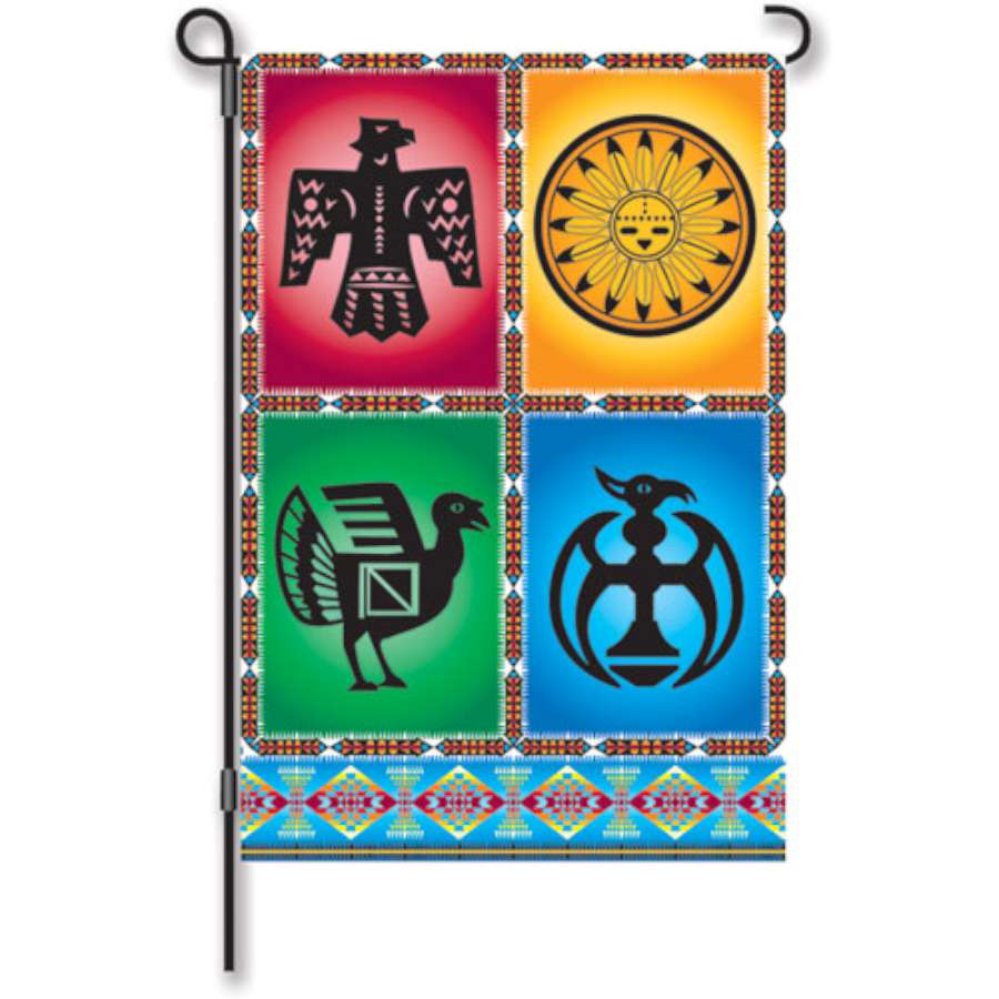 12 in. Wind Dancer garden flag featuring vibrant colors and cheerful designs displayed in a garden setting, enhancing the outdoor ambiance.