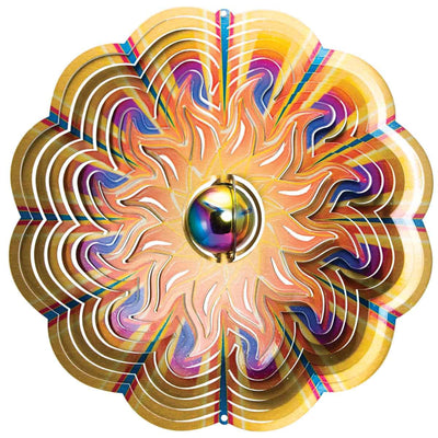 12" Gazing Sun Wind Spinner with a stainless steel gazing ball, powder-coated stainless steel, and dynamic motion for radiant outdoor décor.
