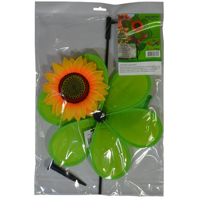 12-Inch Green Sunflower Spinner with vibrant green petals and detailed sunflower center, elegantly displayed in a garden setting.