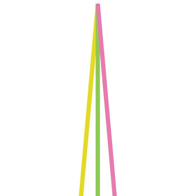 12' Pink, Green & Yellow Kite Tail displayed flying in the sky, showcasing vibrant colors and ripstop fabric texture, perfect for outdoor kite activities.