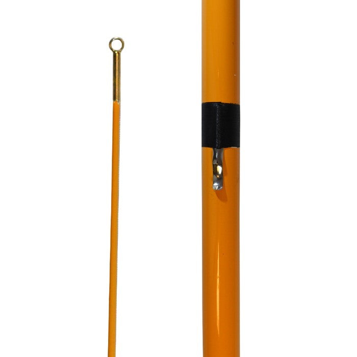13' Flexible Telescoping Pole made of fiberglass with eyelet and banner clip, displayed outdoors, ready for lightweight decoration.