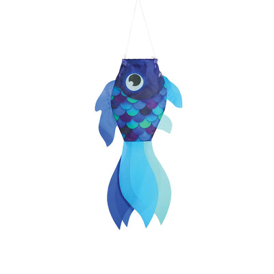15-inch Cool Damsel Fish windsock featuring vibrant colors, gracefully fluttering in the breeze on a garden pole.