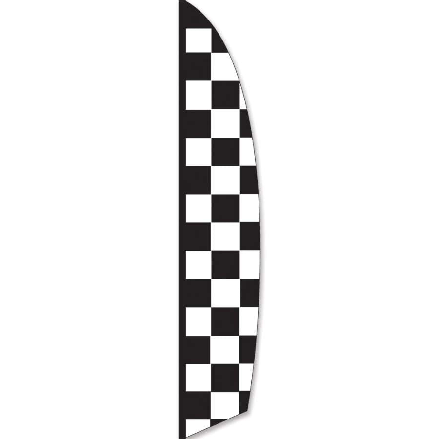 16 ft. Feather Banner - Checker/Solarmax displayed outdoors, showcasing a vibrant checker pattern designed for eye-catching visibility.