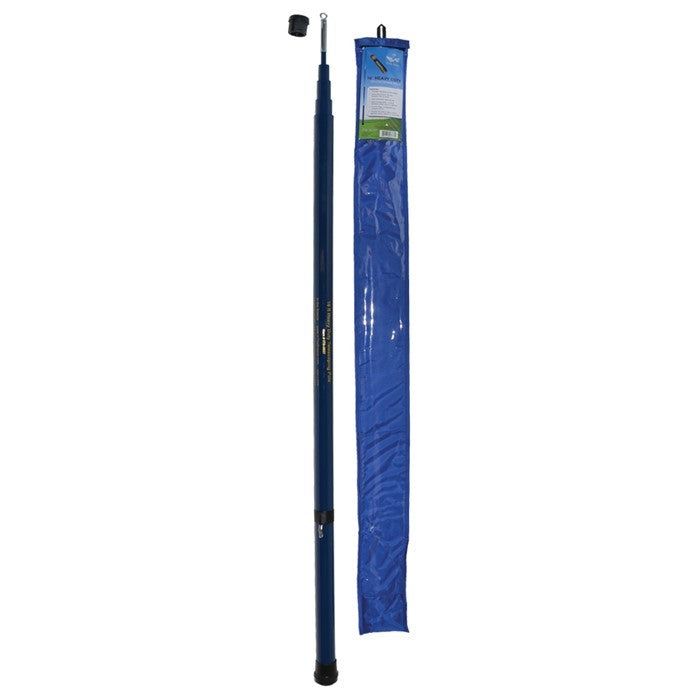 16' Heavy Duty Telescoping Pole made from durable fiberglass displayed in a garden setting, showcasing its stability and height for flags.