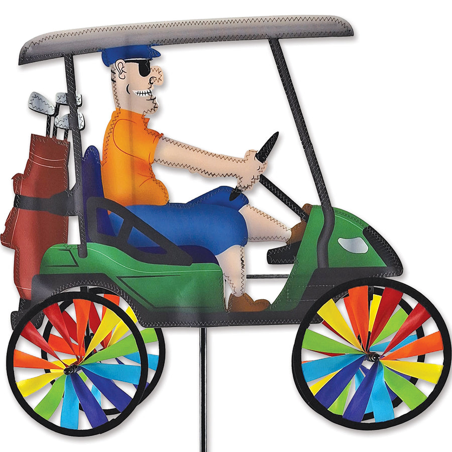17 in. Golf Cart Spinner featuring vibrant golf-themed designs, spinning gracefully atop a golf cart, showcasing love for the sport.