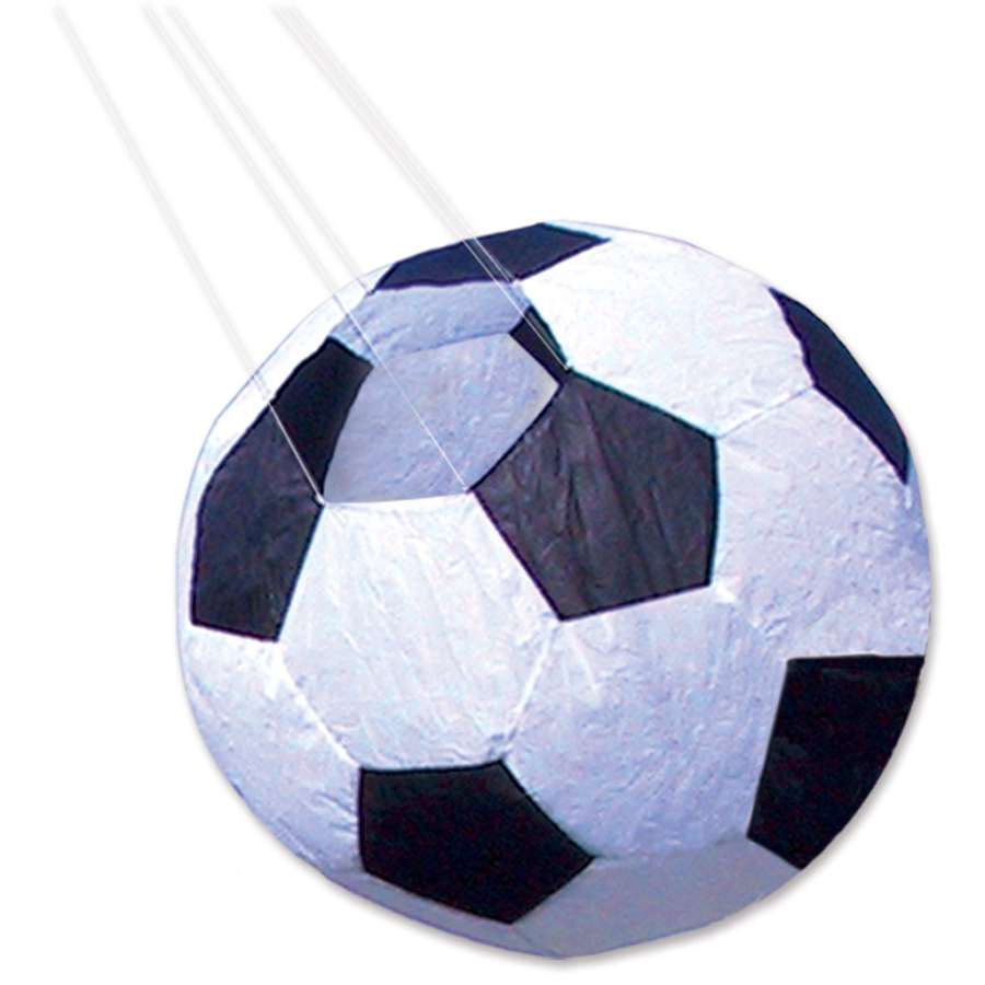 Colorful 18 in. Soccer Ball with rainbow patterns and smiley faces rotating in the wind, showcased in an outdoor grassy setting.