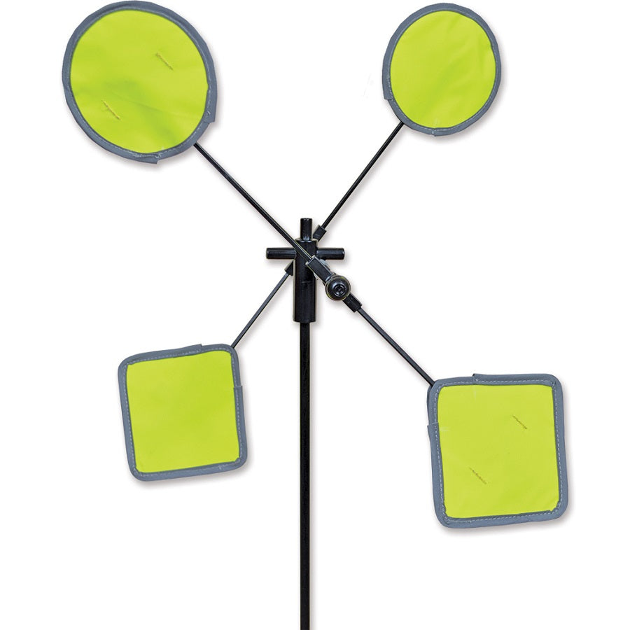 18 in. WhirliGig Spinner made of reflective fabric spinning gracefully in a garden, showcasing vibrant colors and playful movement.