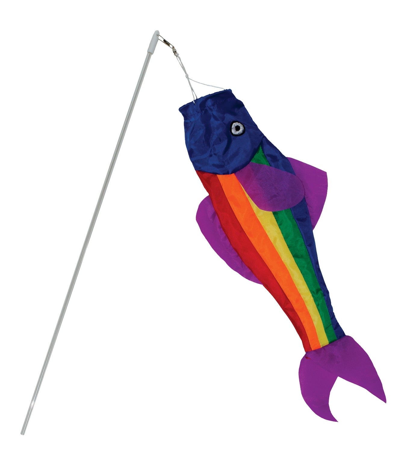 18-inch Rainbow Trout on a 21-inch no-shatter plastic wand, features a colorful design perfect for playful outdoor and indoor activities.