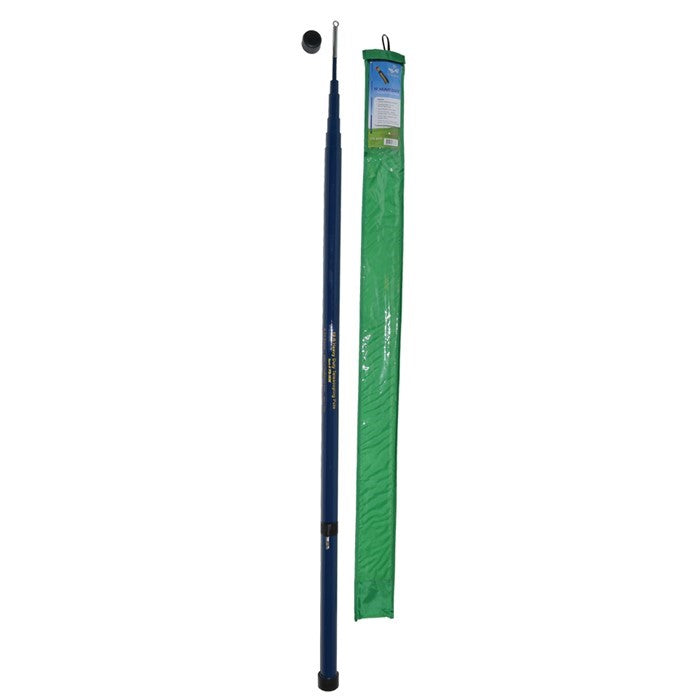 The 19' Heavy Duty Telescoping Pole features durable, reinforced fiberglass with easy twist assembly, making it perfect for outdoor flag and decor display.