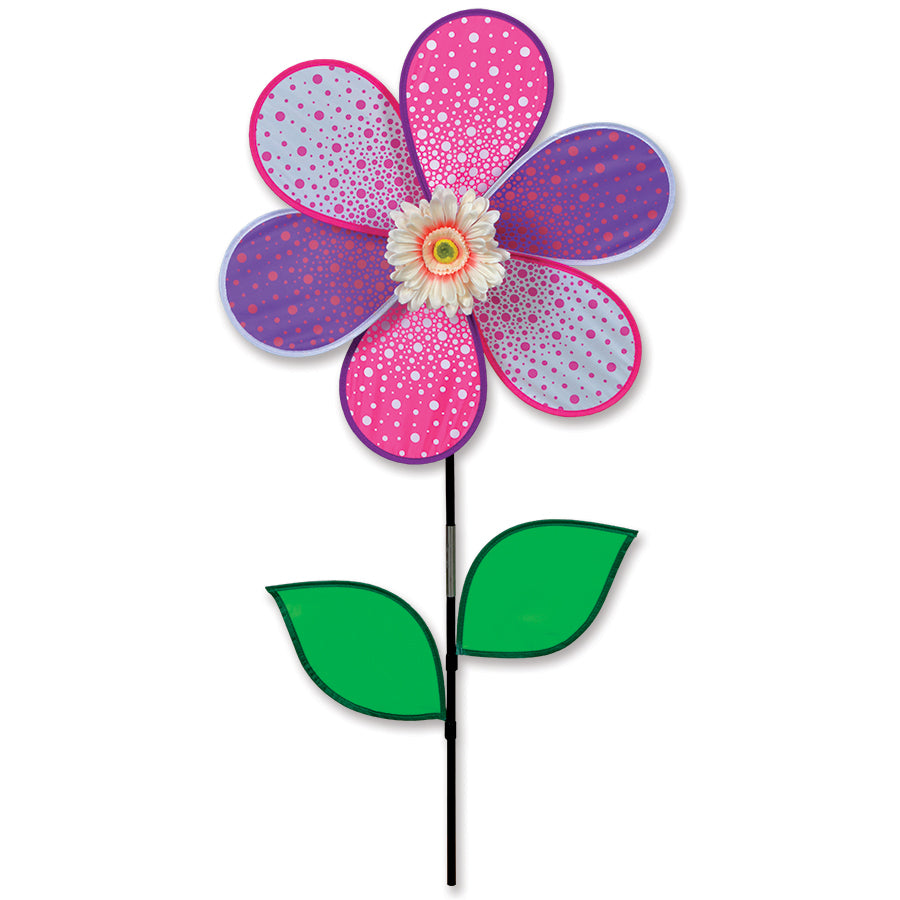 Colorful 19 in. Flower Spinner - Pink Daisy standing in a garden, spinning joyfully in the wind with a bright pink floral design.