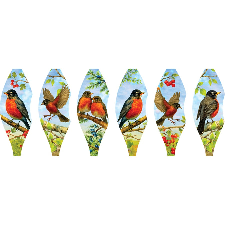 19 in. Pop-Open Hot Air Balloon featuring an American Robin design, spinning gracefully in a garden setting on a sunny day.