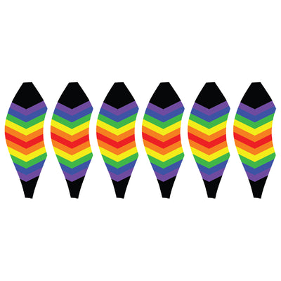 19 in. Pop-Open Hot Air Balloon showcasing a vibrant double chevron rainbow design, spinning in the outdoor breeze on a sunny day.