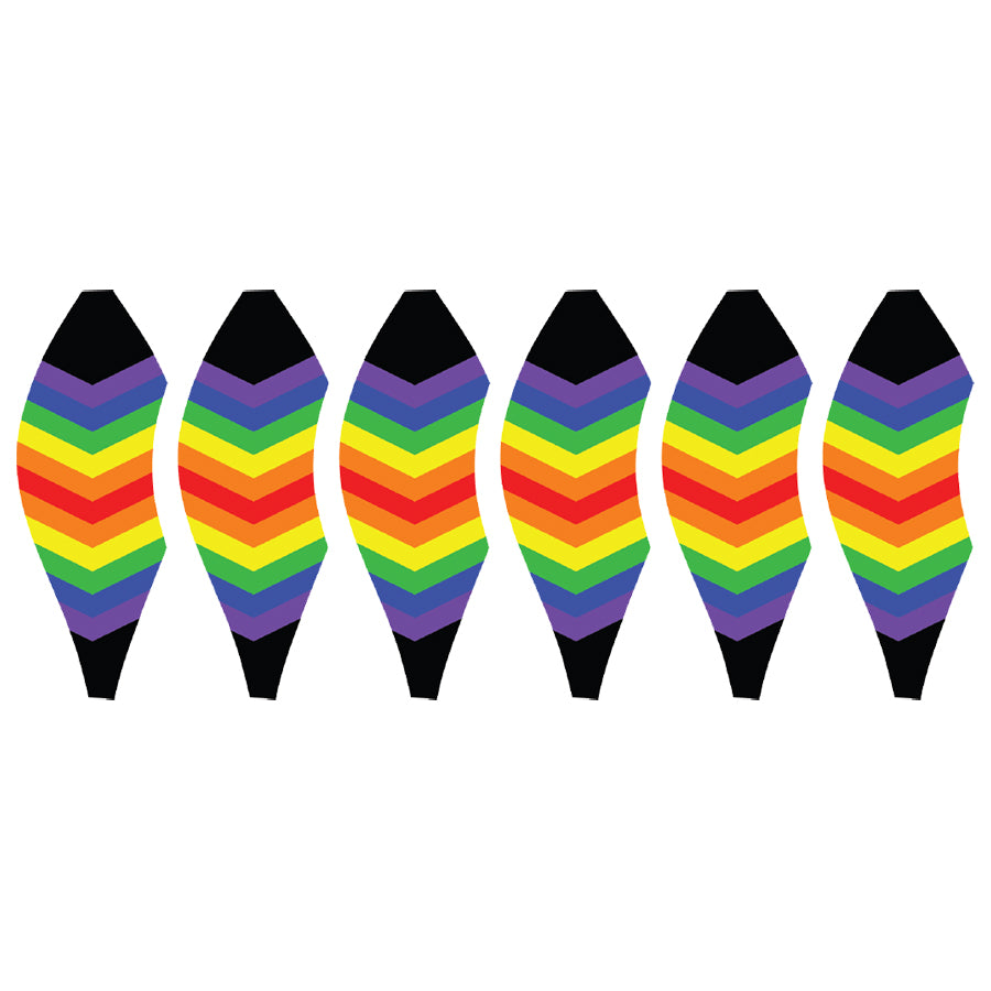 19 in. Pop-Open Hot Air Balloon showcasing a vibrant double chevron rainbow design, spinning in the outdoor breeze on a sunny day.