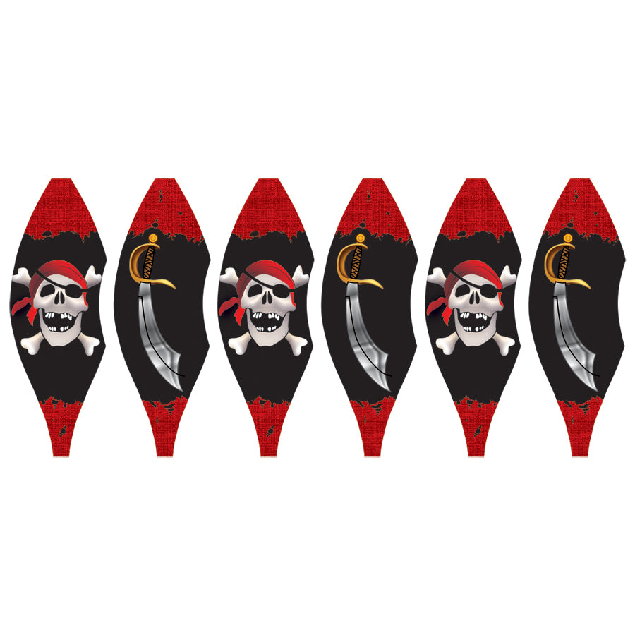 19 in. Pop-Open Hot Air Balloon featuring a Jolly Roger design, spinning gracefully on a deck in an outdoor setting.