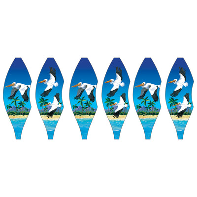 Vibrant 19 in. Pop-Open Hot Air Balloon featuring pelican design spinning gently in the wind on a garden deck, showcasing outdoor charm.